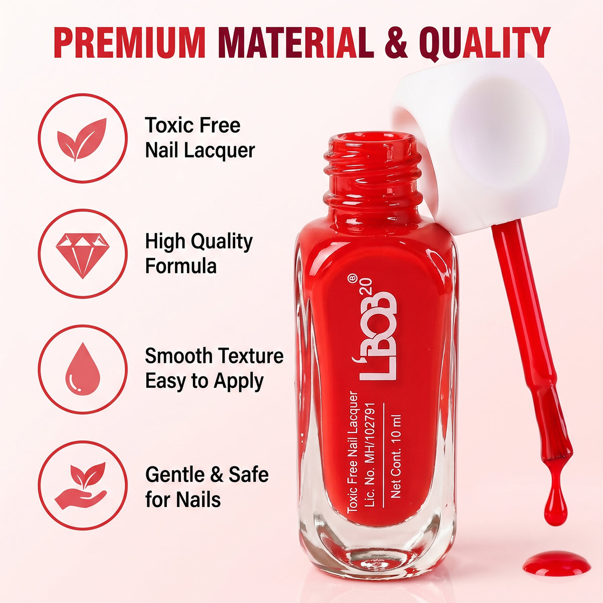 Red glossy nail polish, 10 ML, product view 9