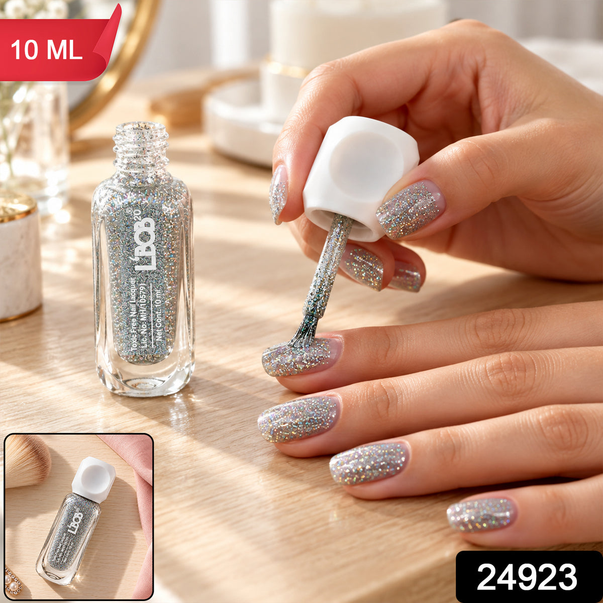 Silver Grey glitter nail polish, 10 ML, supplied SKU photo