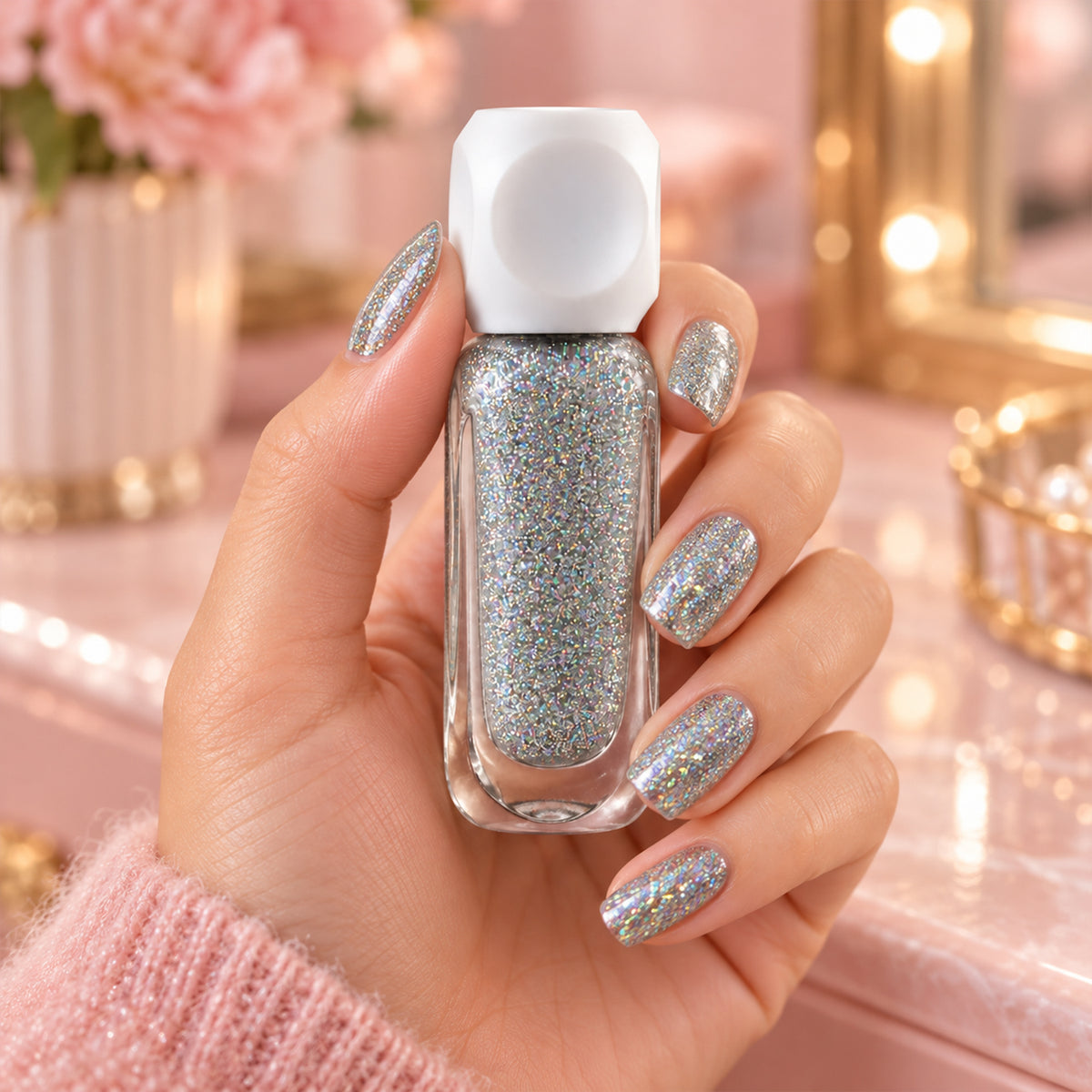 Silver Grey glitter nail polish, 10 ML, product detail view 4