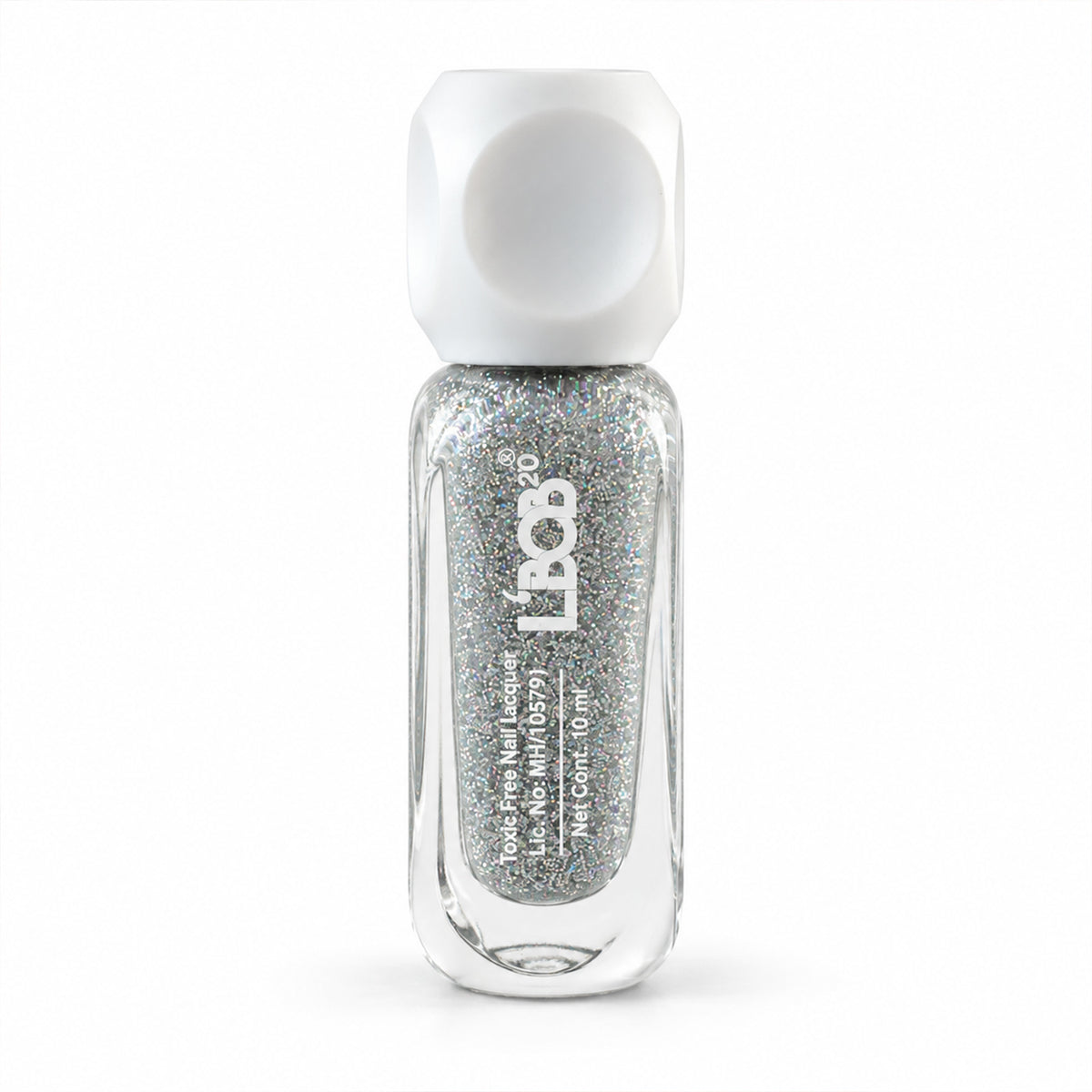 Silver Grey glitter nail polish, 10 ML, white background view