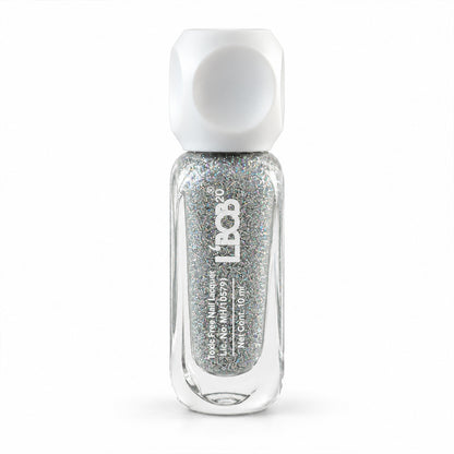 Silver Grey glitter nail polish, 10 ML, white background view