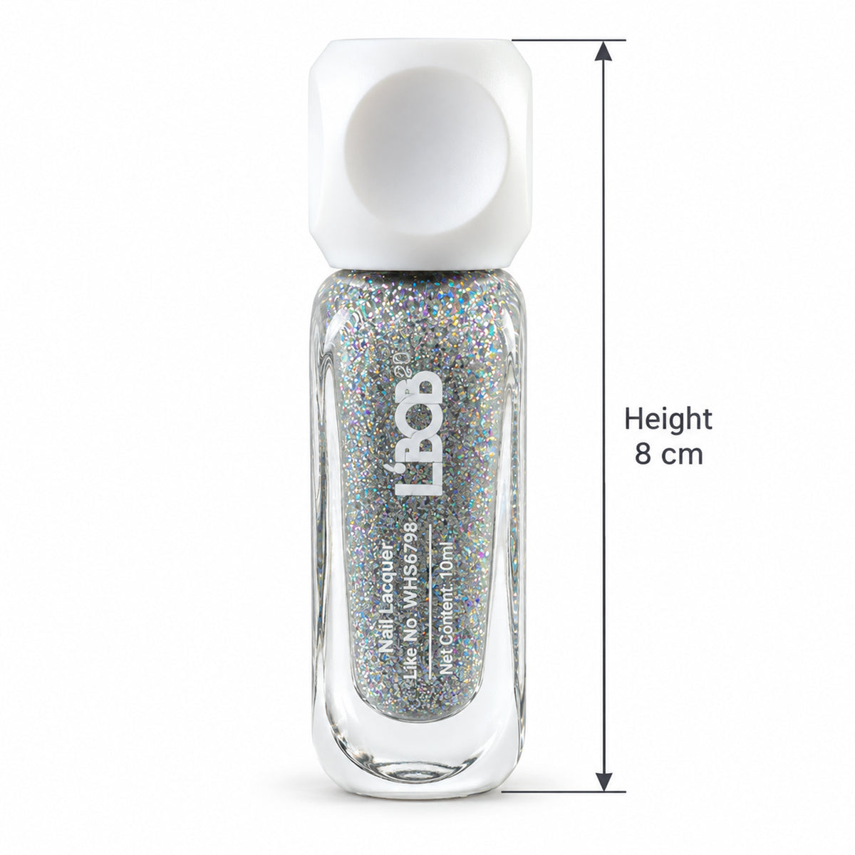 Silver Grey glitter nail polish, 10 ML, bottle dimensions