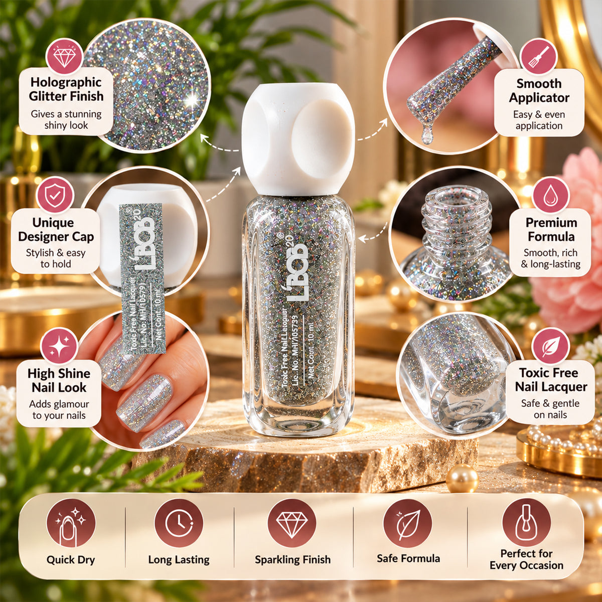 Silver Grey glitter nail polish, 10 ML, product detail view 8