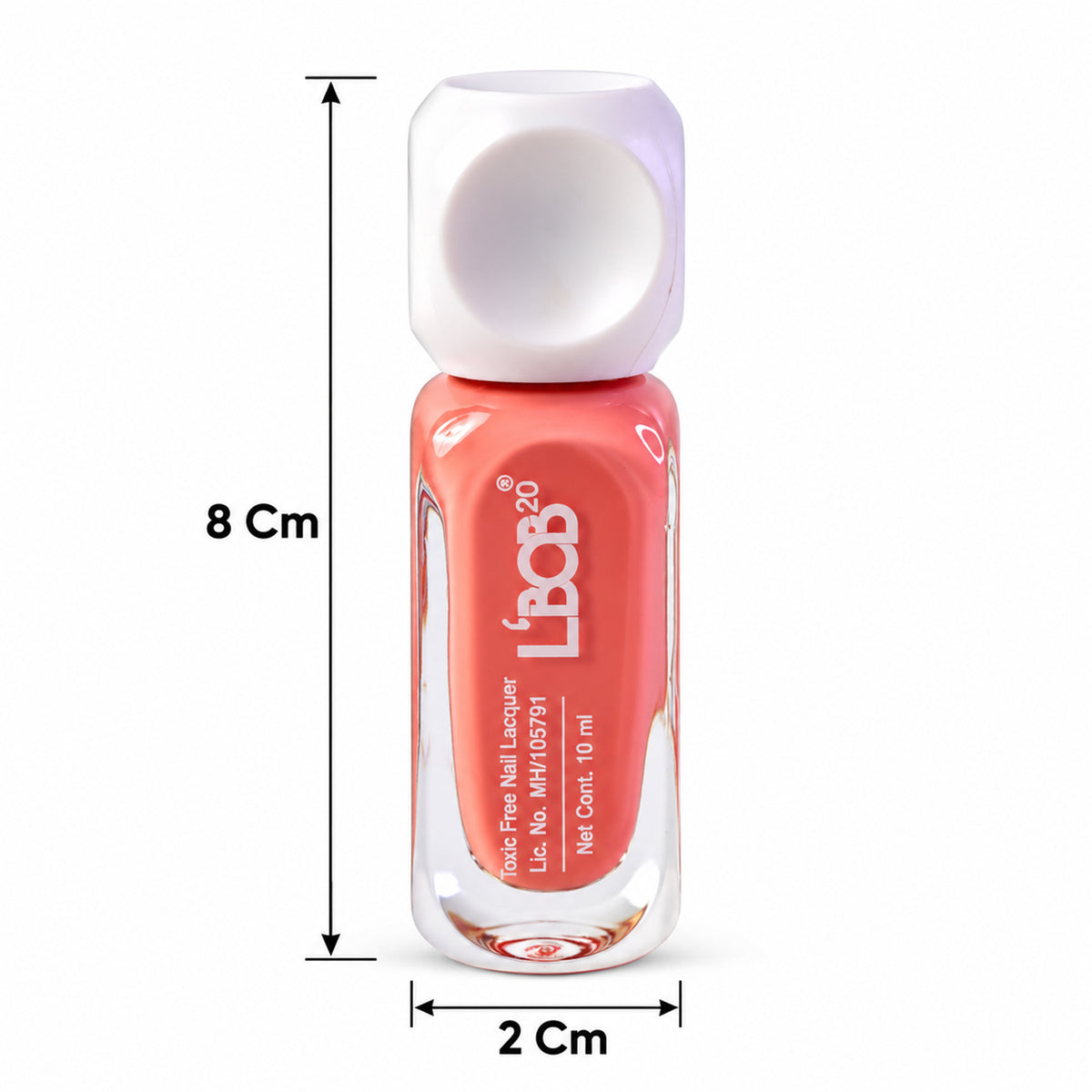 Peach Pink glossy nail polish, 10 ML, dimensions