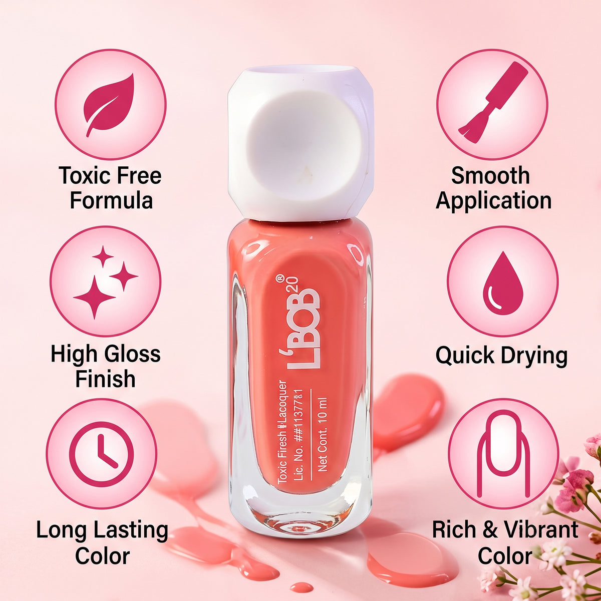 Peach Pink glossy nail polish, 10 ML, product view 7