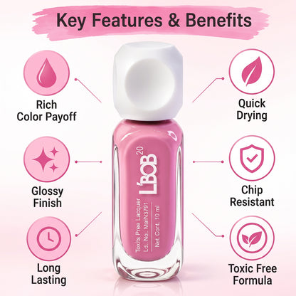 Rose Pink glossy nail polish, 10 ML, product view 10