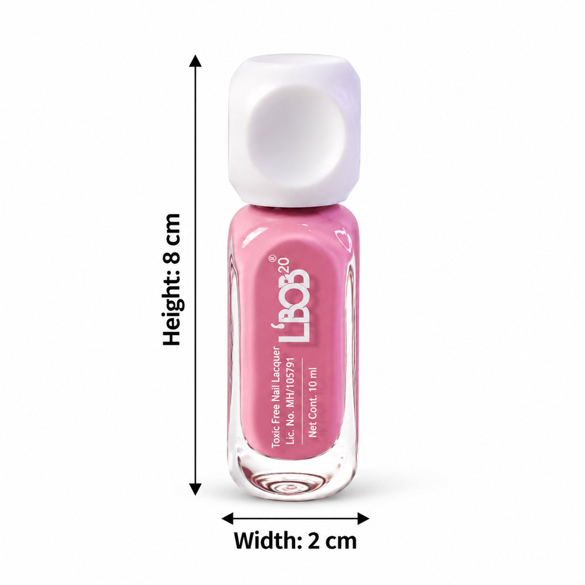 Rose Pink glossy nail polish, 10 ML, dimensions