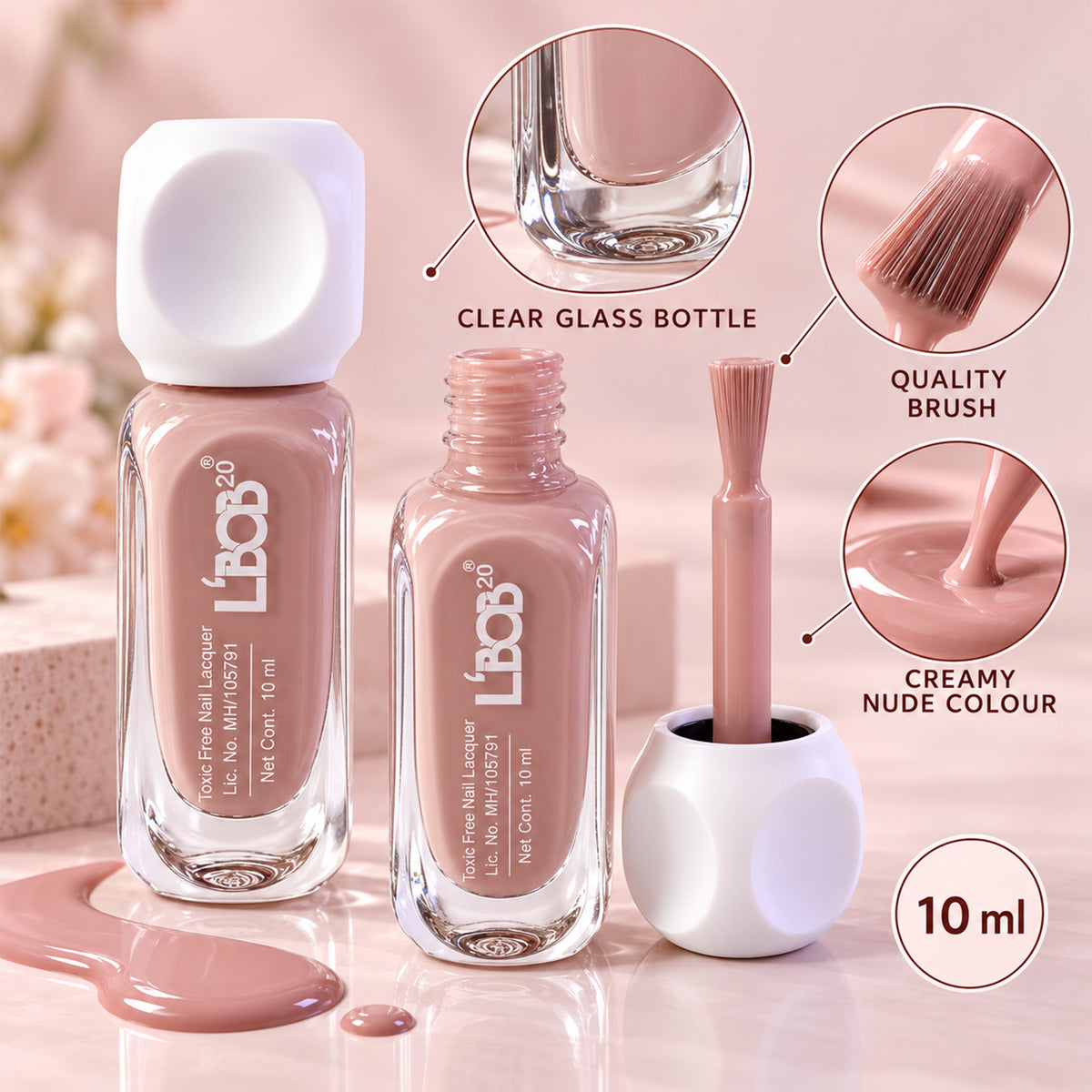 Nude Pink glossy nail polish, 10 ML, product detail view 9