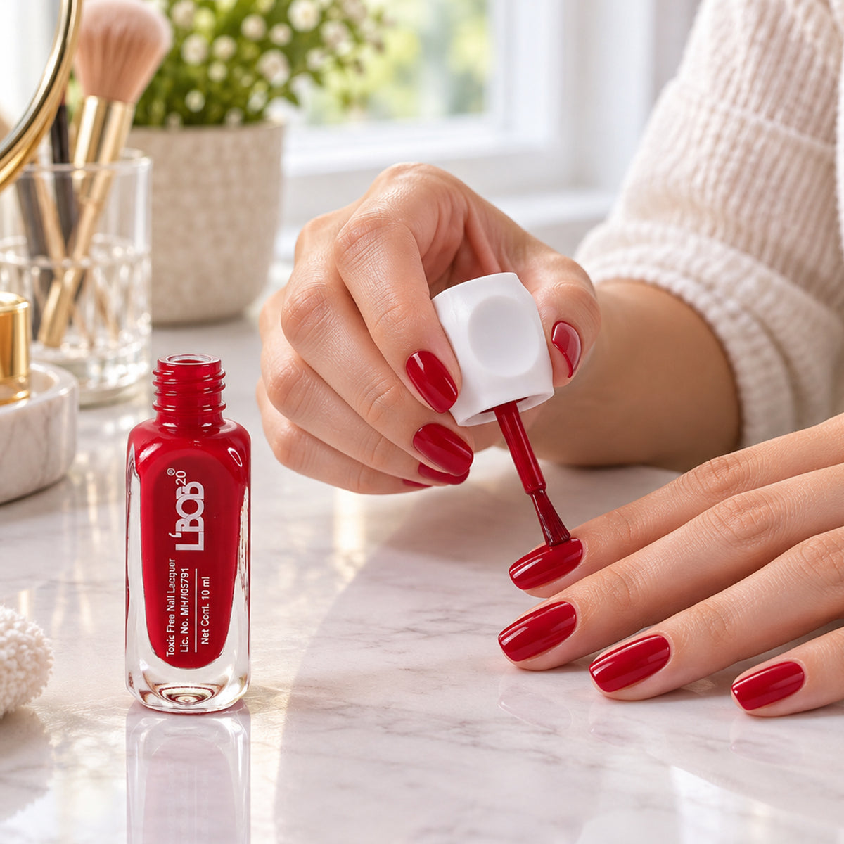 Red glossy nail polish, 10 ML, product view