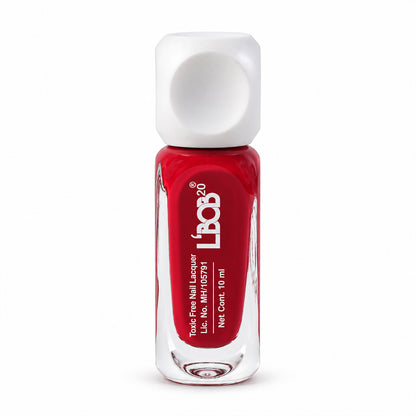 Red glossy nail polish, 10 ML, white background view