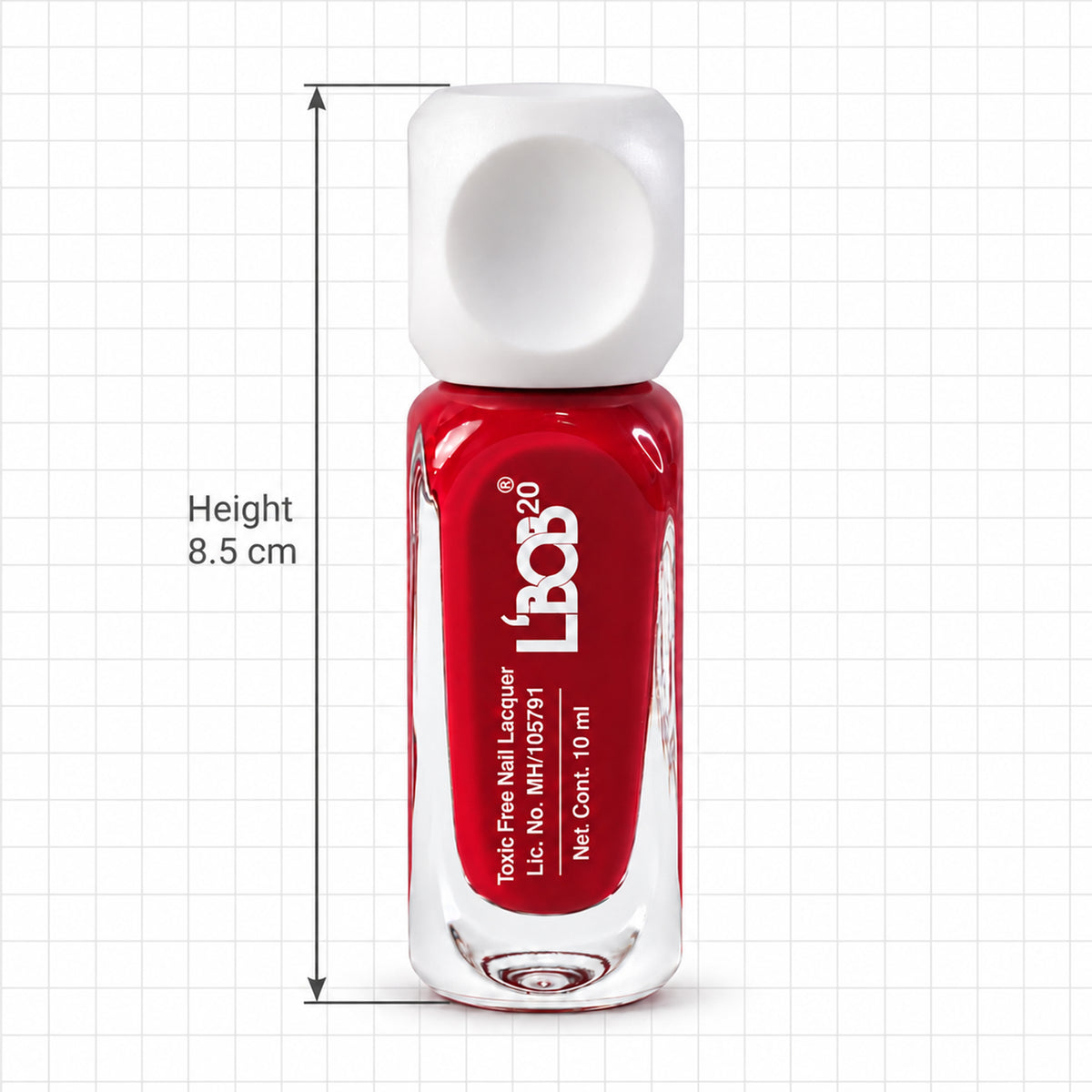 Red glossy nail polish, 10 ML, bottle dimensions