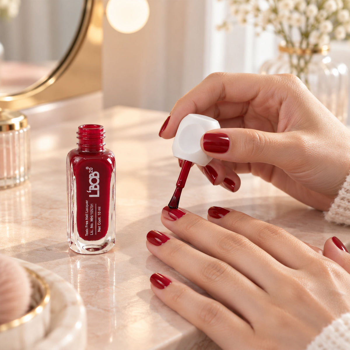 Dark Red glossy nail polish, 10 ML, product detail view 1