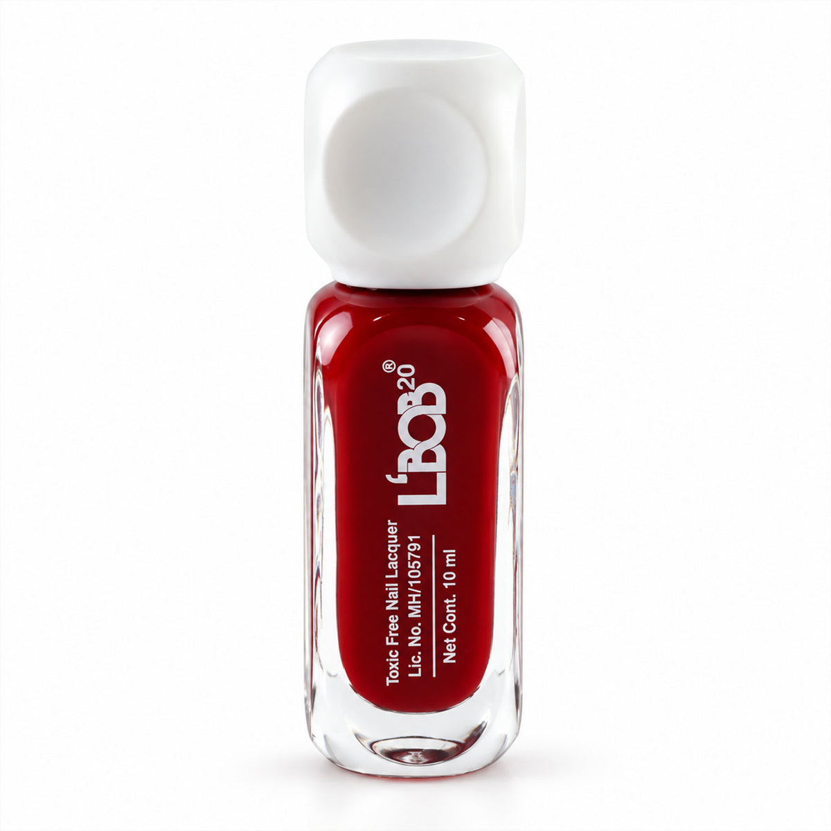 Dark Red glossy nail polish, 10 ML, white background view