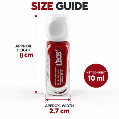 Dark Red glossy nail polish, 10 ML, bottle dimensions