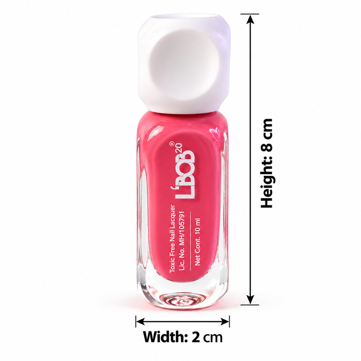 Bright Pink glossy nail polish, 10 ML, dimensions