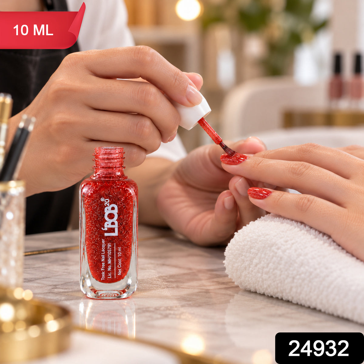 Coral Red glitter nail polish, 10 ML, supplied SKU photo