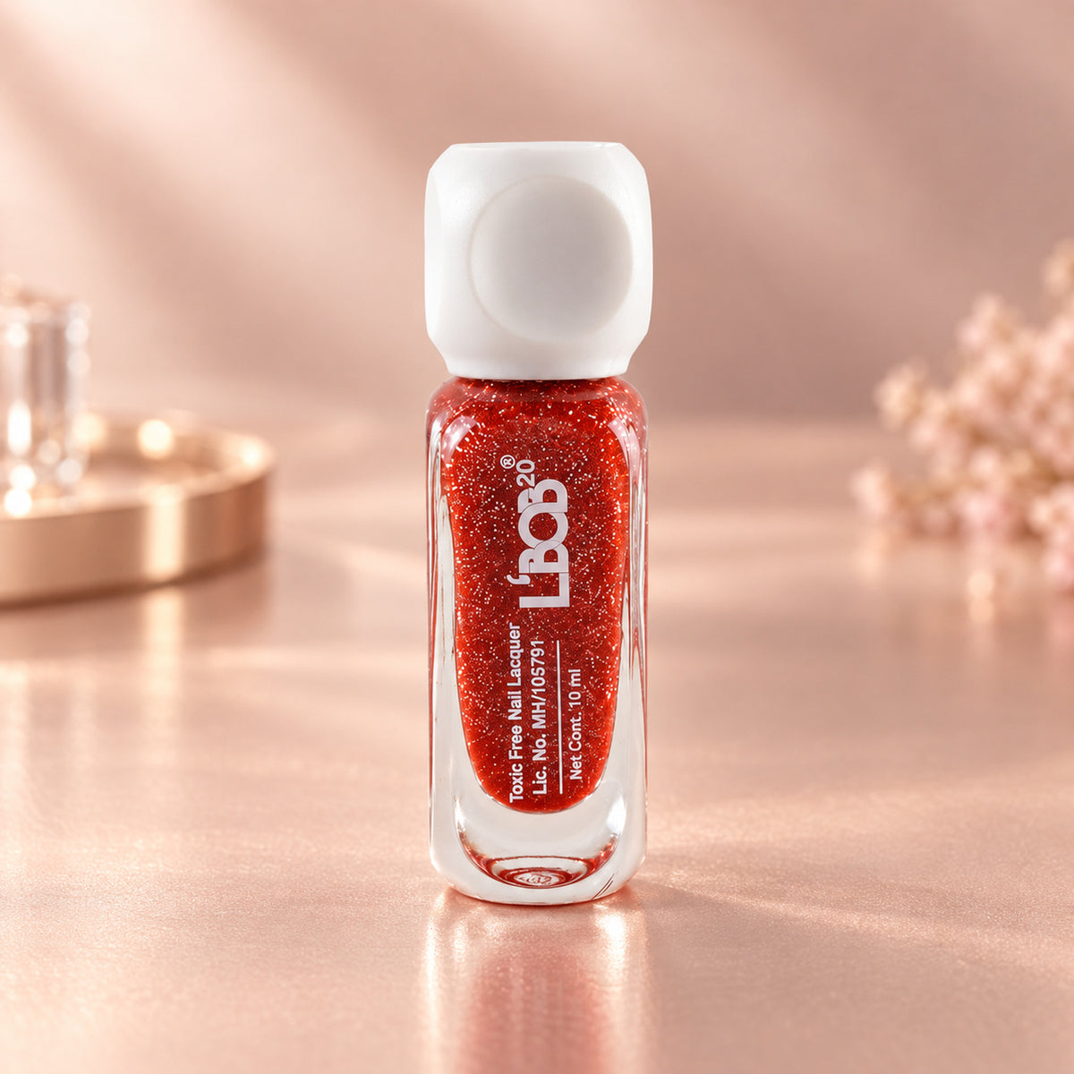 Coral Red glitter nail polish, 10 ML, product detail view 3