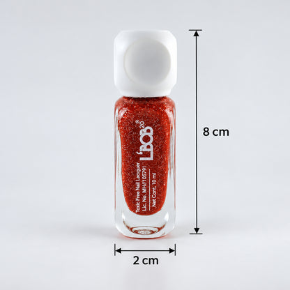 Coral Red glitter nail polish, 10 ML, bottle dimensions