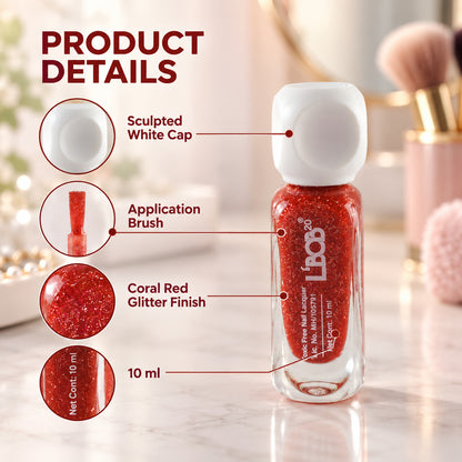 Coral Red glitter nail polish, 10 ML, product detail view 7