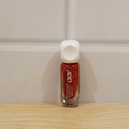 Coral Red glitter nail polish, 10 ML, actual product photo