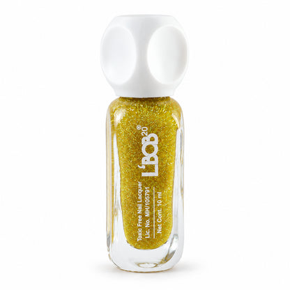 Gold glitter nail polish, 10 ML, white background view