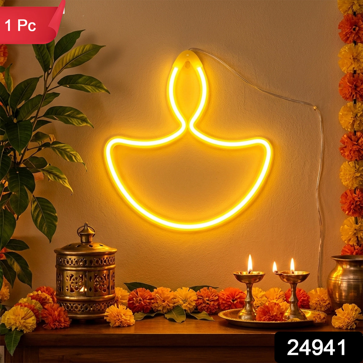Decorative diya shaped LED hanging light with two pin plug sku