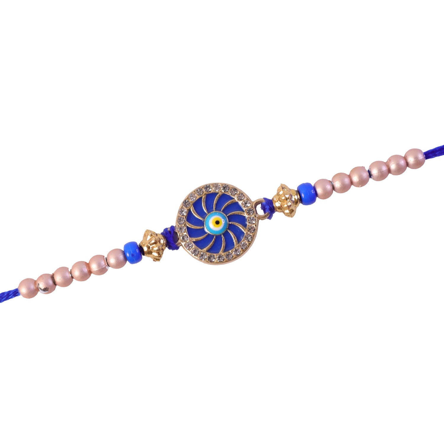 Swirl Enamel Nazar Evil Eye Studded Stylish Beads Designer Rakhi