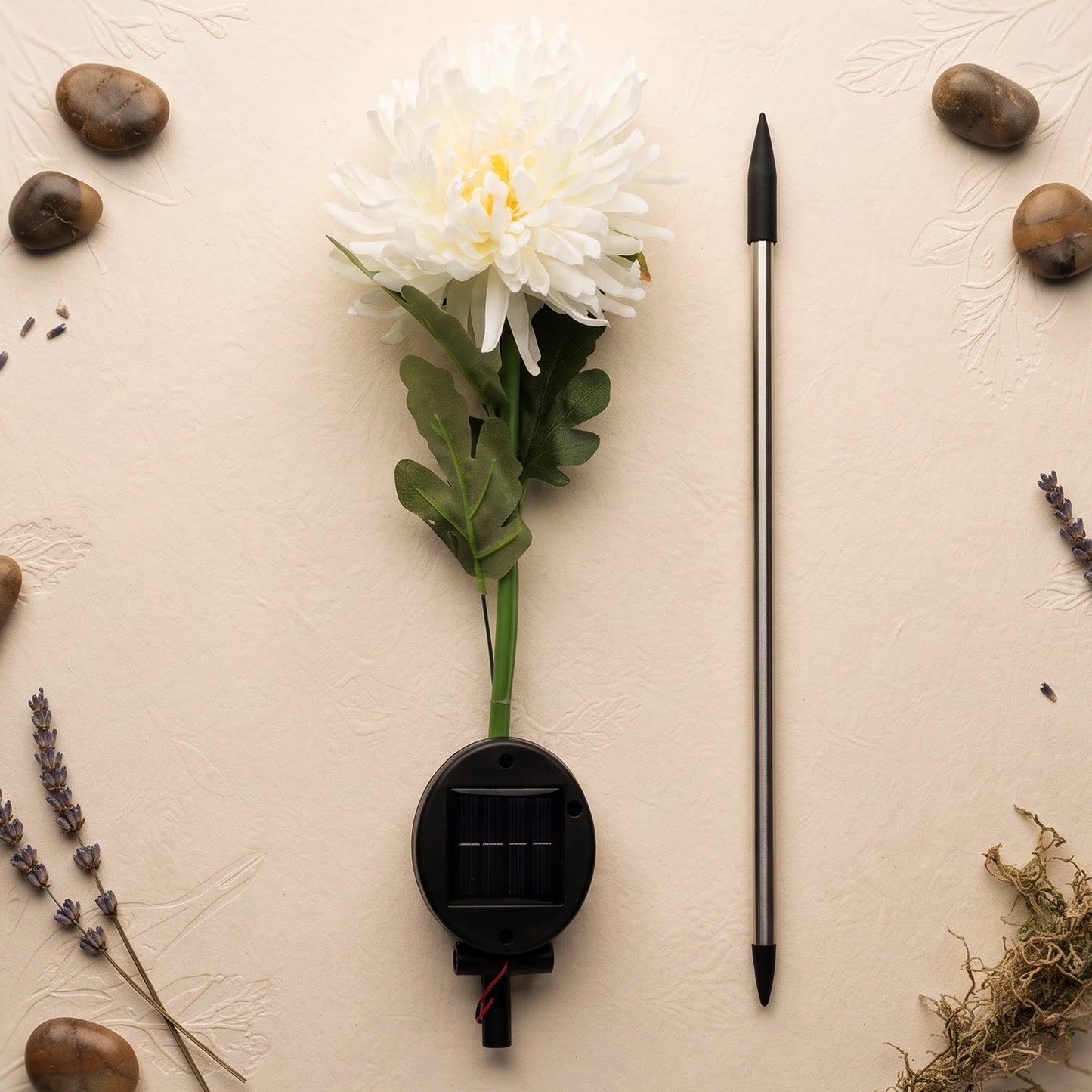 Solar flower stake light components and ground spike