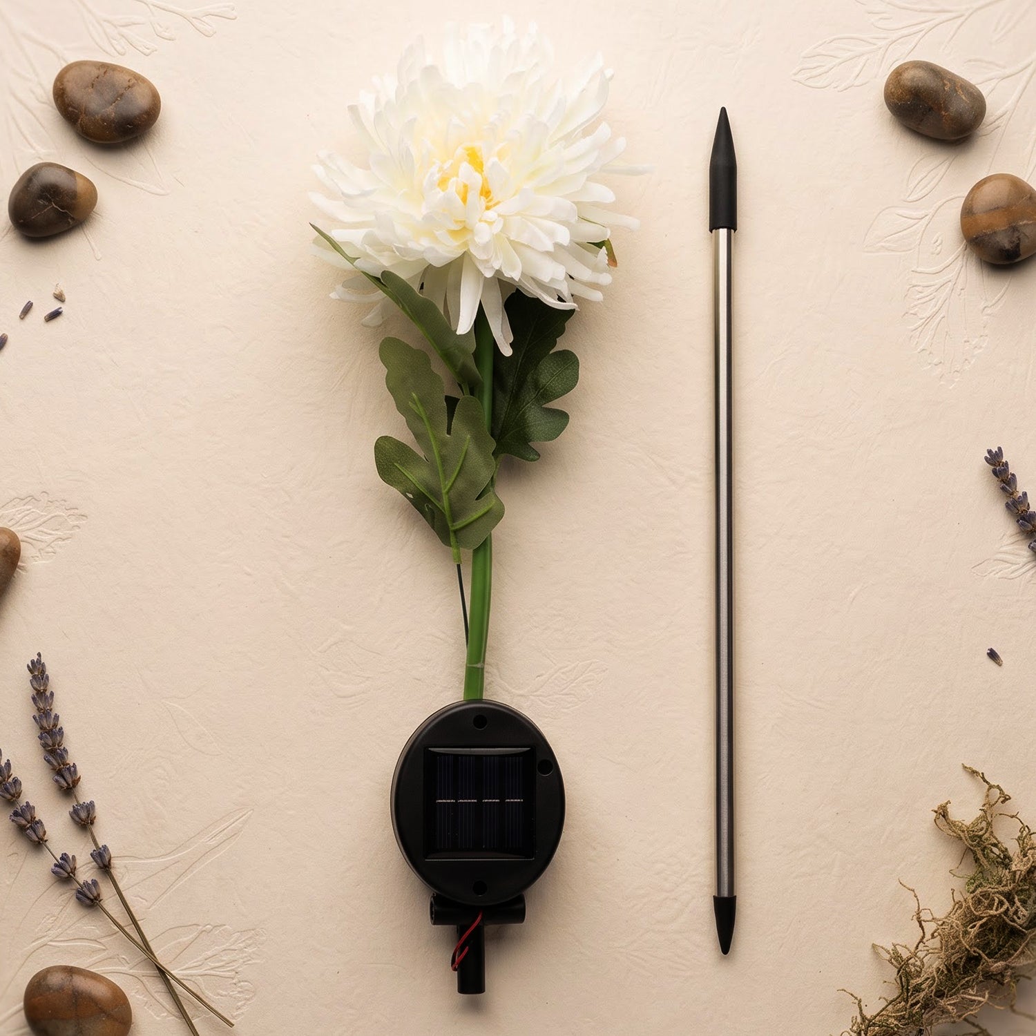 Solar flower stake light components and ground spike