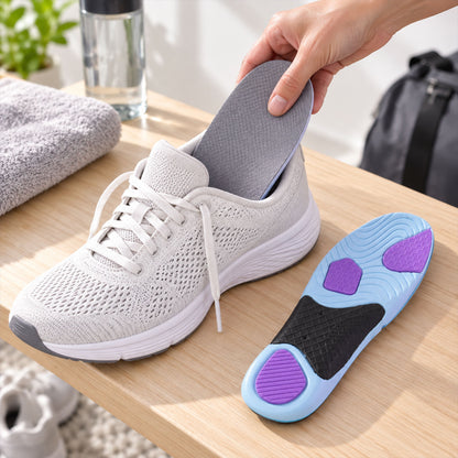 Cushioned insole being inserted into shoe