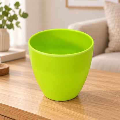Smooth decorative plastic flower pot displayed indoors