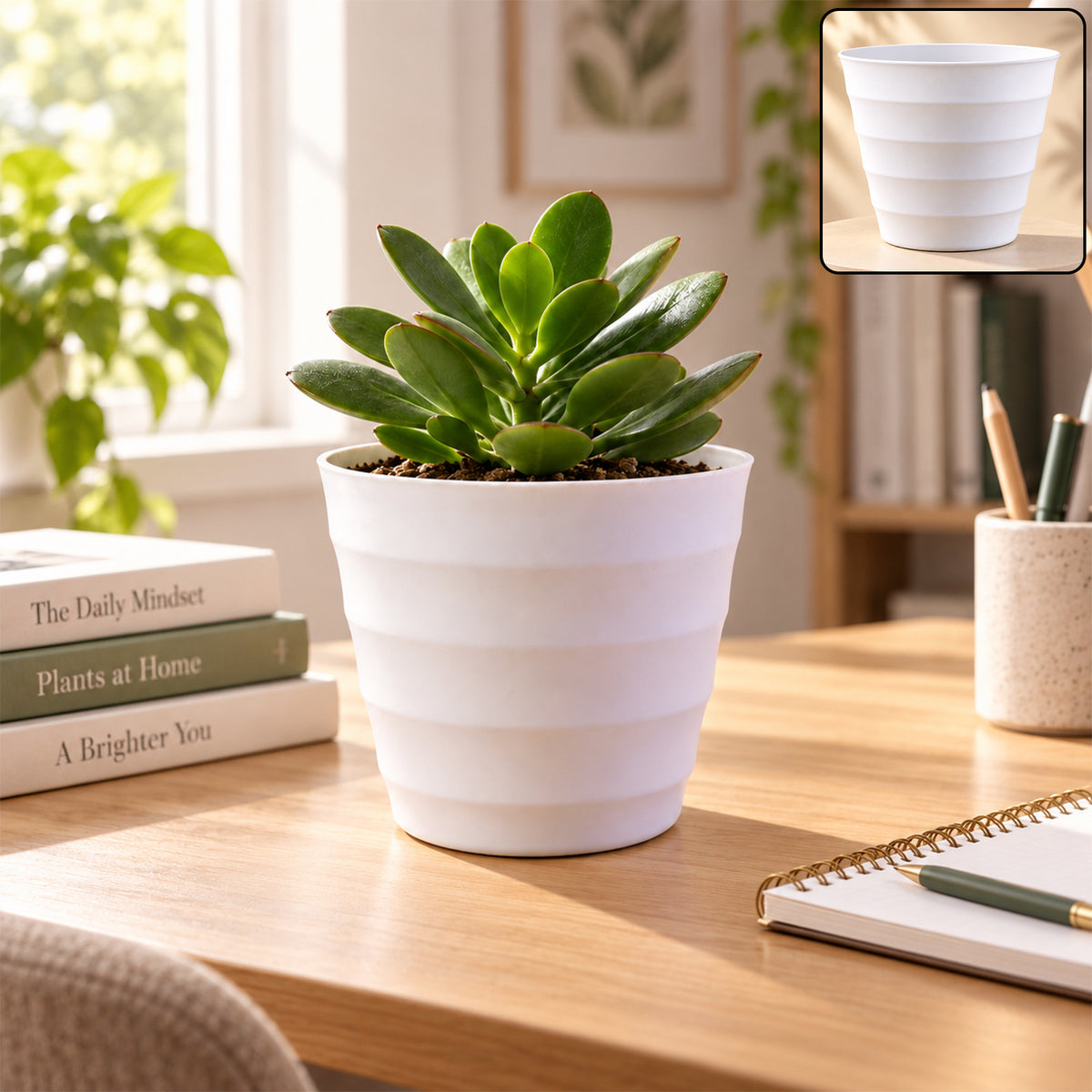 Decorative ribbed plastic flower pot - view 1