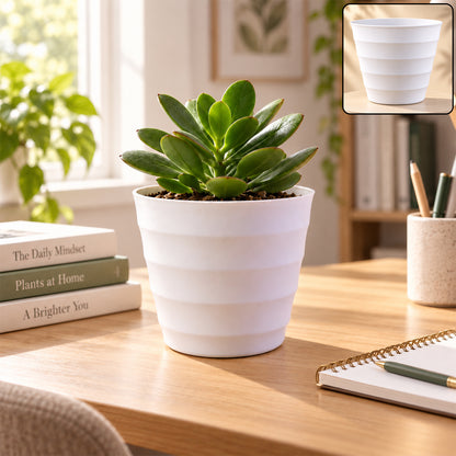 Decorative ribbed plastic flower pot - view 1
