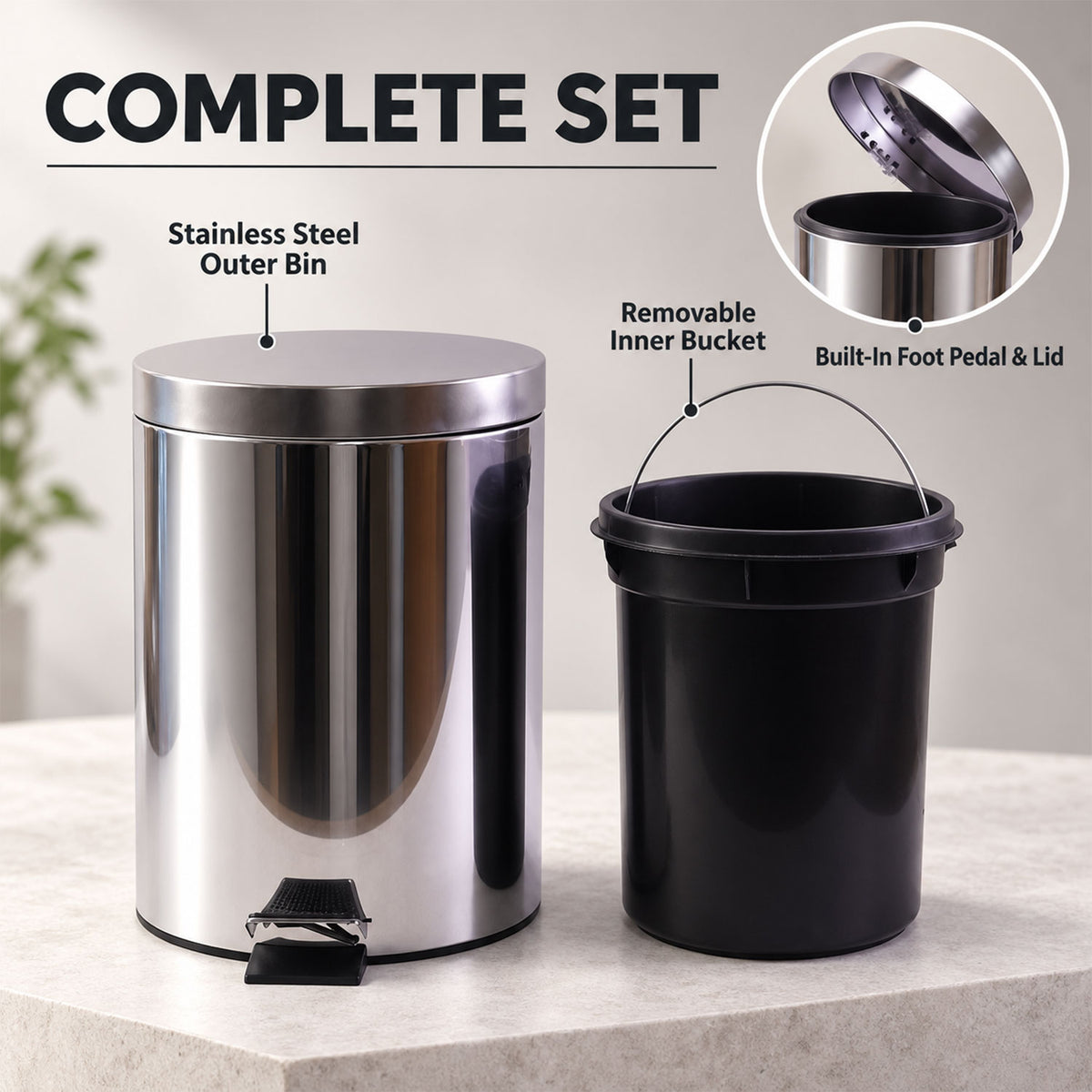 Pedal dustbin with removable inner bucket