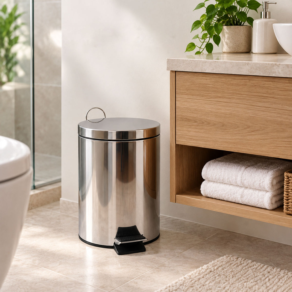 Stainless steel dustbin for bathroom