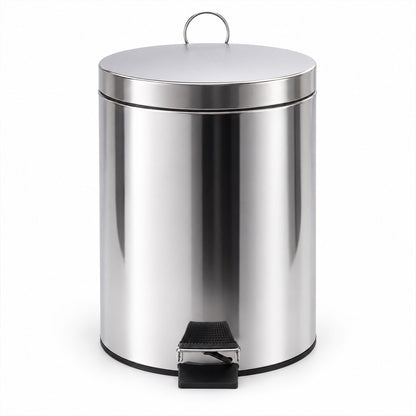 Stainless steel pedal dustbin on white background