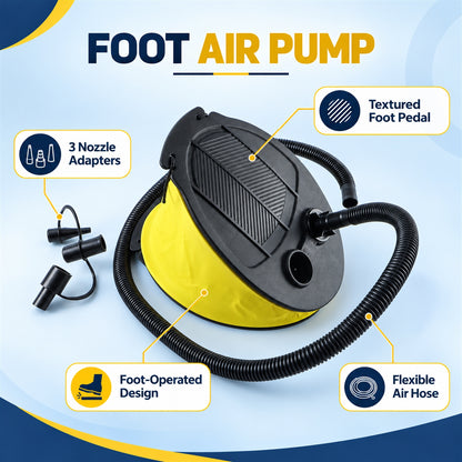 Foot pump pedal hose and nozzle features