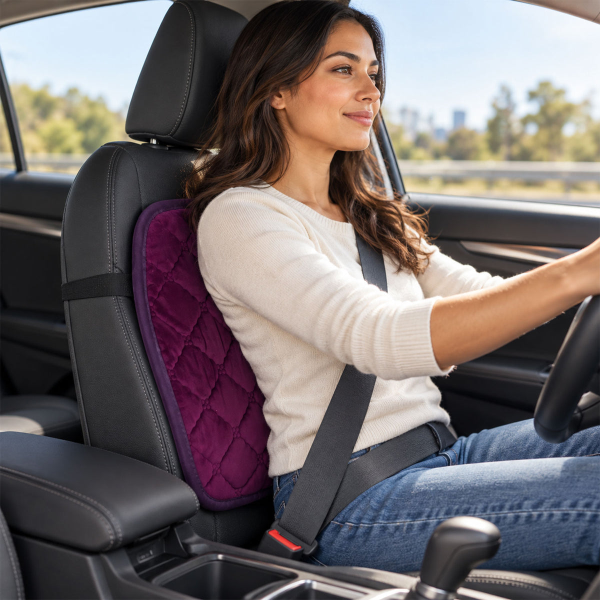 Purple Quilted Car Back Support Cushion