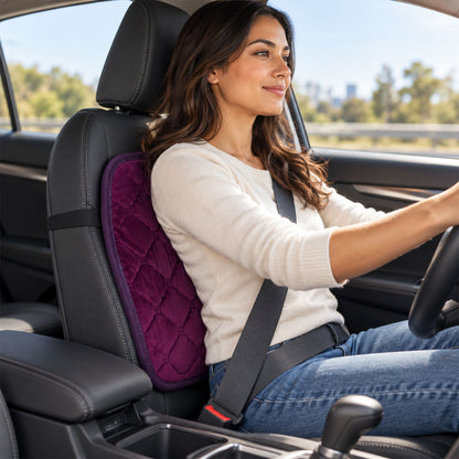 Purple Quilted Car Back Support Cushion