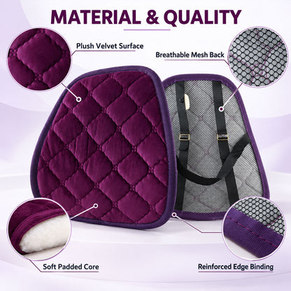 Purple Quilted Car Back Support Cushion