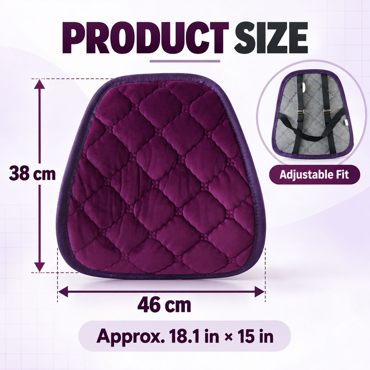 Purple Quilted Car Back Support Cushion