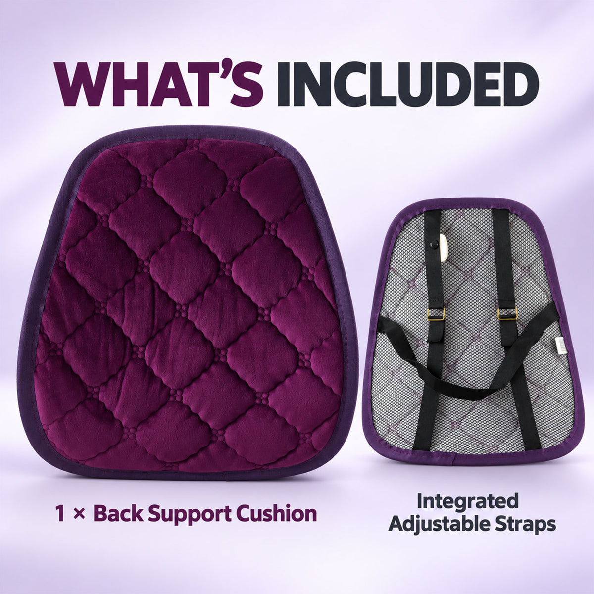 Purple Quilted Car Back Support Cushion