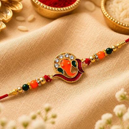 Ganesha Rakhi with Beads and Stone Work for Rakshabandhan