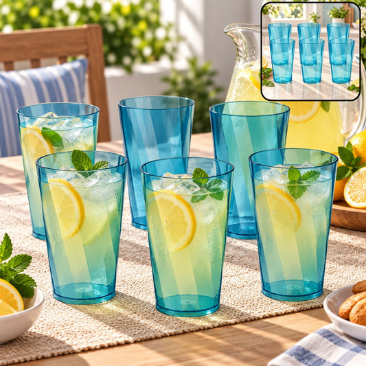 Transparent Plastic Drinking Glasses Set – (6 Pc Set, 300 ML Each)
