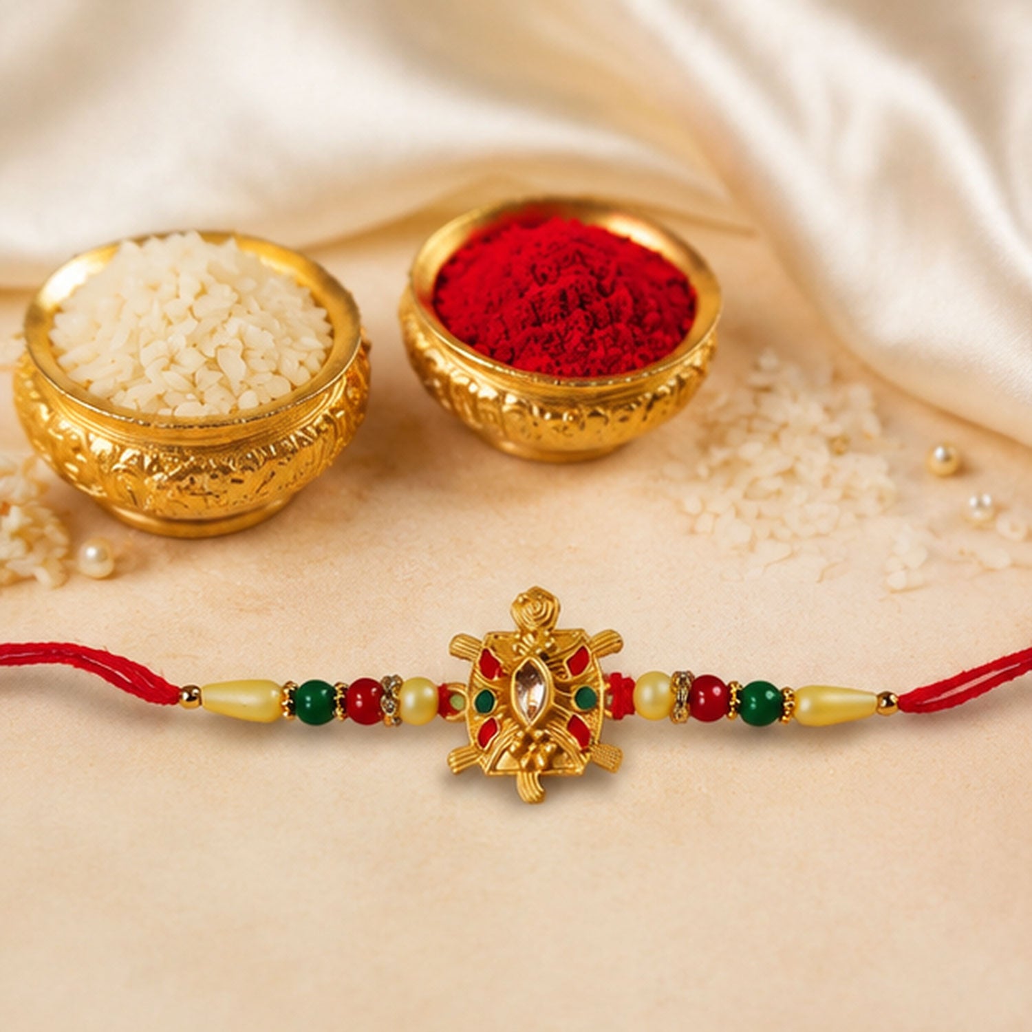 A brother's hand adorned with the beautiful Turtle Rakhi during Rakshabandhan celebrations.