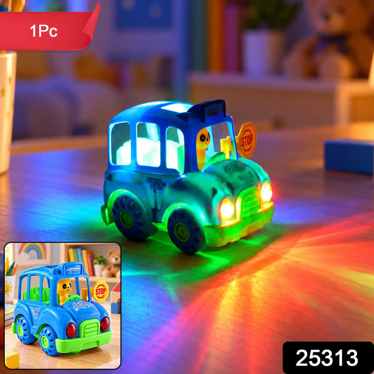 Battery Operated Musical School Bus Toy with Flashing Lights and Motion (1 Pc)