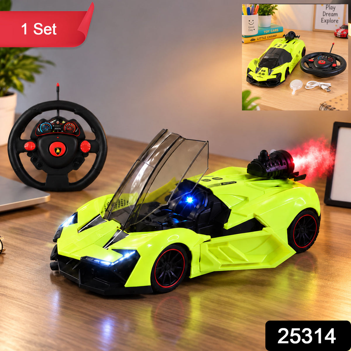 Remote Control Racing Car Toy with Water Spray Effect and LED Lights (1 Pc Set)