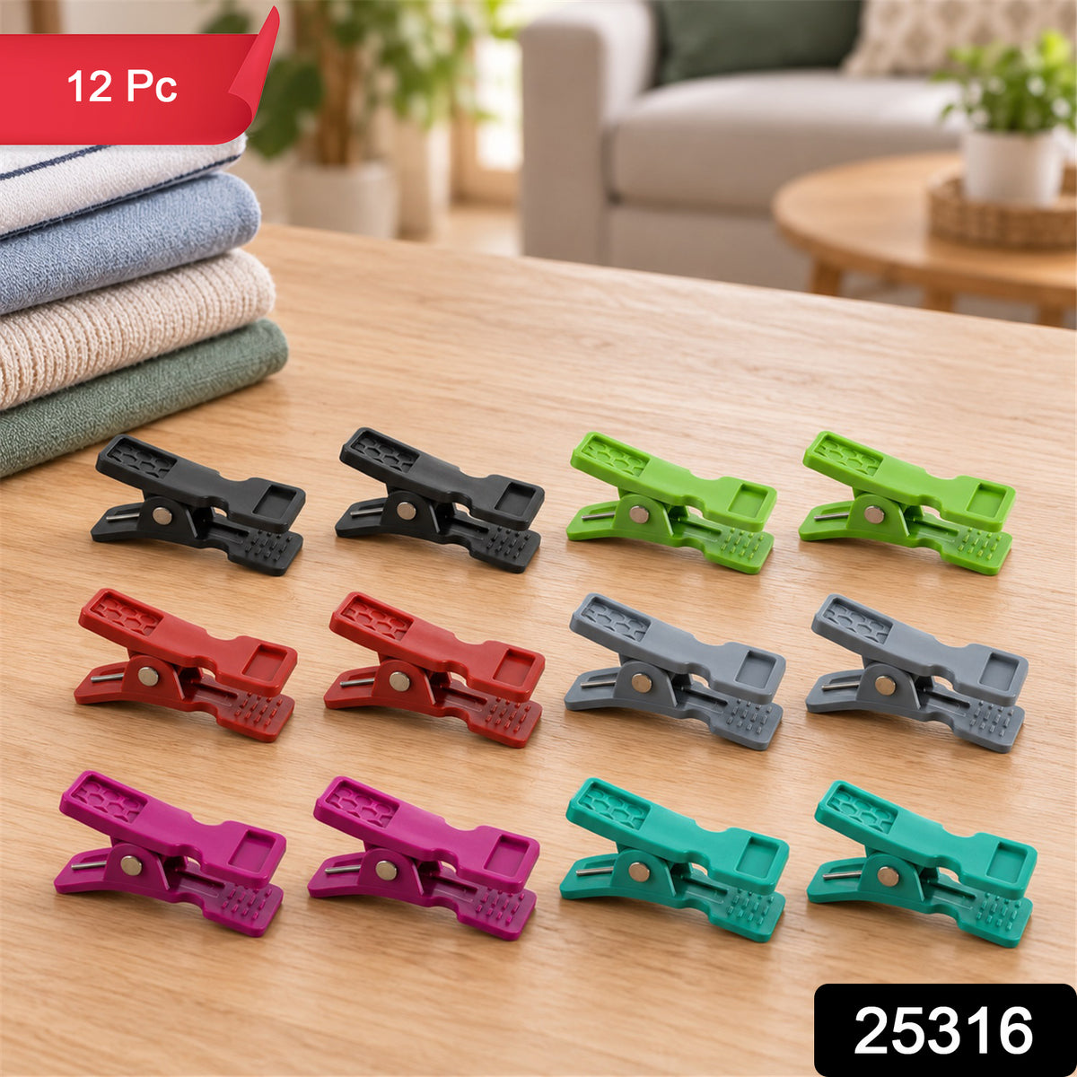 Plastic Clothes Drying Clips with Spring Grip for Everyday Laundry (12 Pc Set)