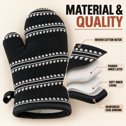 Black striped padded oven hand glove - padded construction details