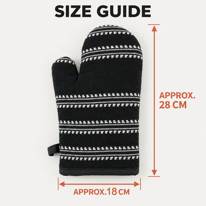 Black striped padded oven hand glove - dimensions